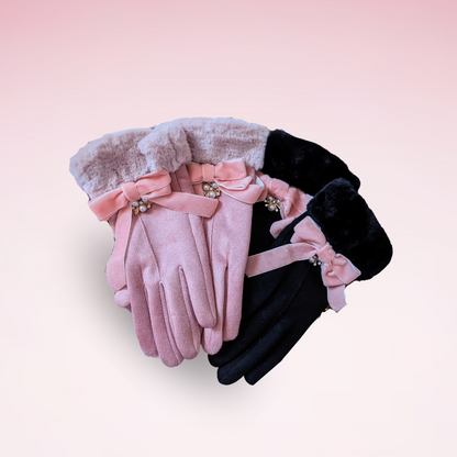 Elegant Faux Fur Trim Gloves